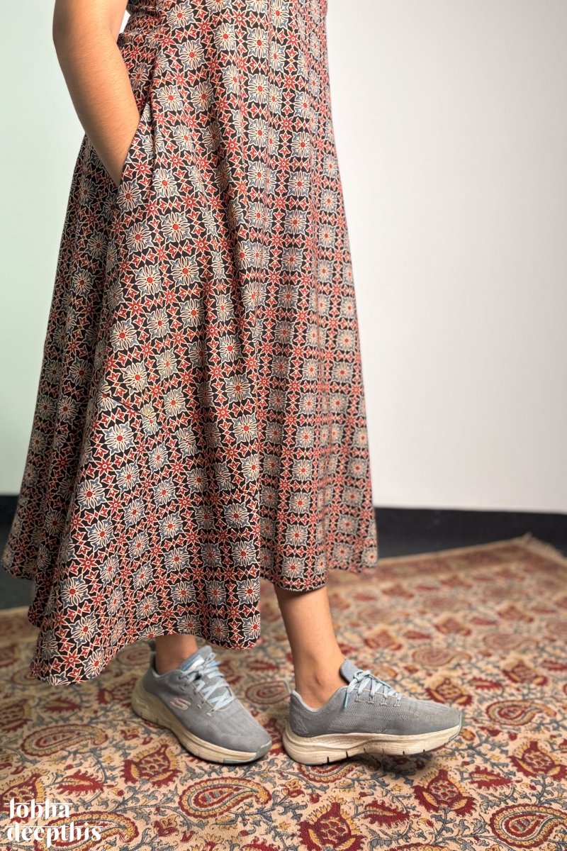 Tara Black Ajrakh Cross Cut Dress - Lobha Deepthis