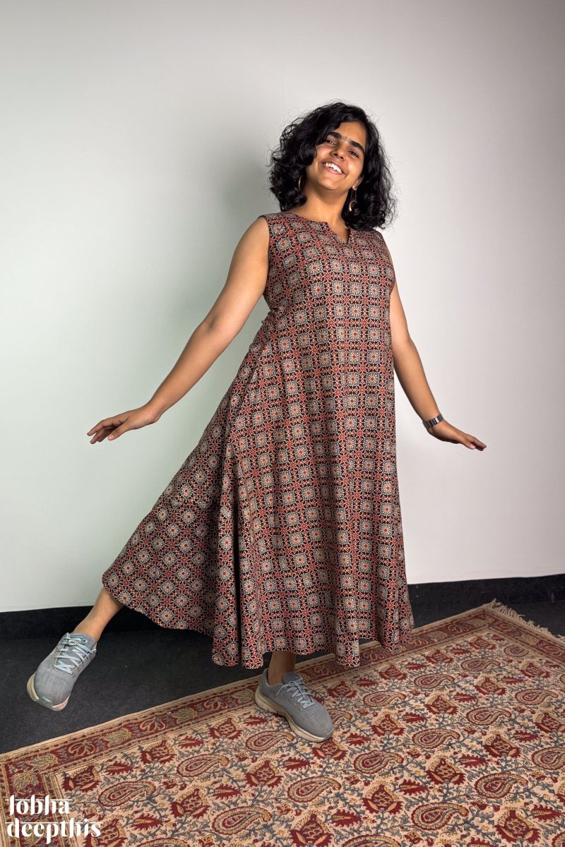 Tara Black Ajrakh Cross Cut Dress - Lobha Deepthis