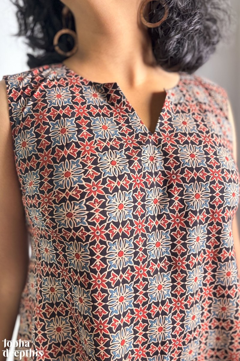 Tara Black Ajrakh Cross Cut Dress - Lobha Deepthis