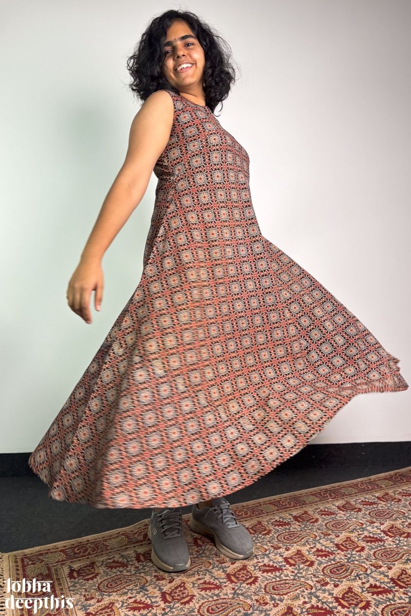 Tara Black Ajrakh Cross Cut Dress - Lobha Deepthis