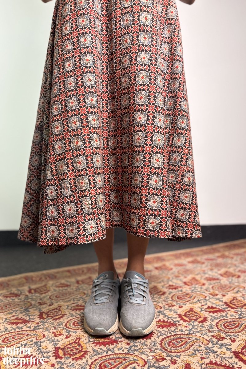 Tara Black Ajrakh Cross Cut Dress - Lobha Deepthis