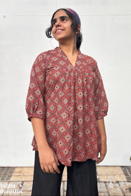 Tara Madder Pleated Short Top - Lobha Deepthis