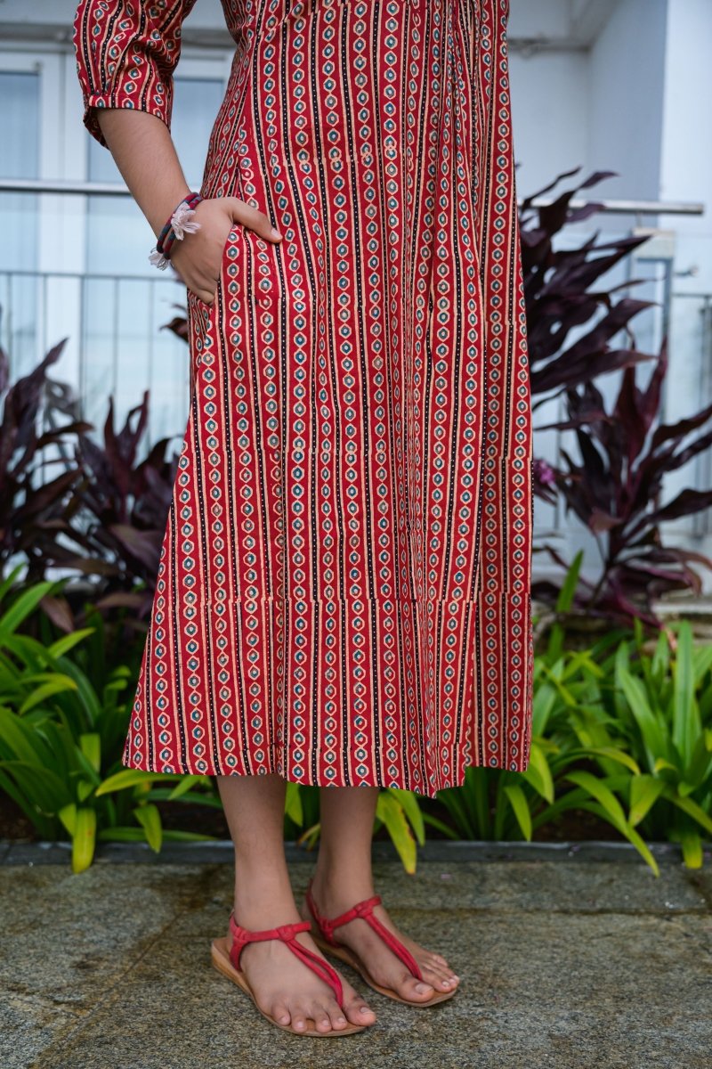 Taraana Ajrakh Stripes Dress - Lobha Deepthis