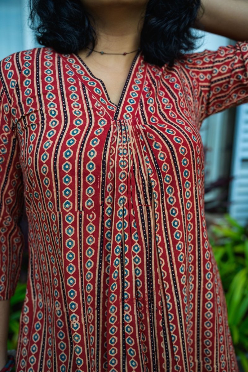 Taraana Ajrakh Stripes Dress - Lobha Deepthis