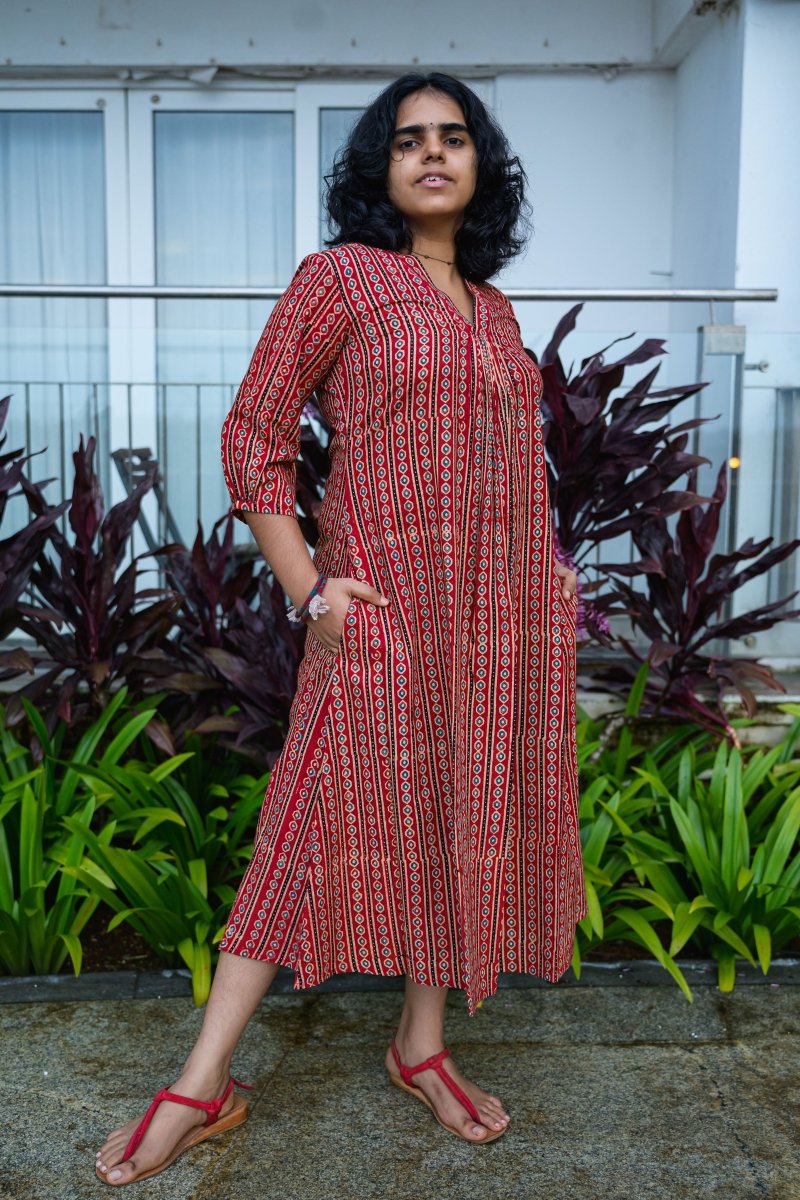Taraana Ajrakh Stripes Dress - Lobha Deepthis