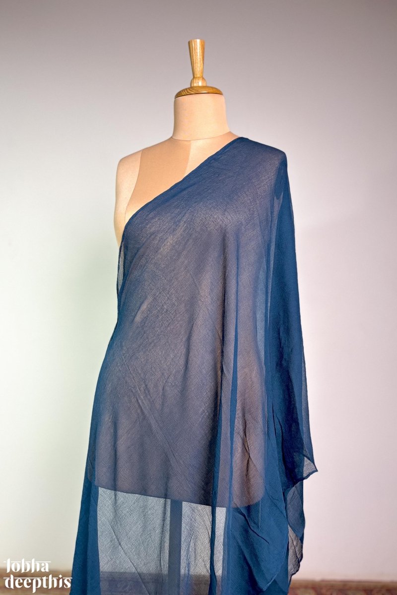 Teal Blue Chiffon Plain Dupatta - Lobha Deepthis