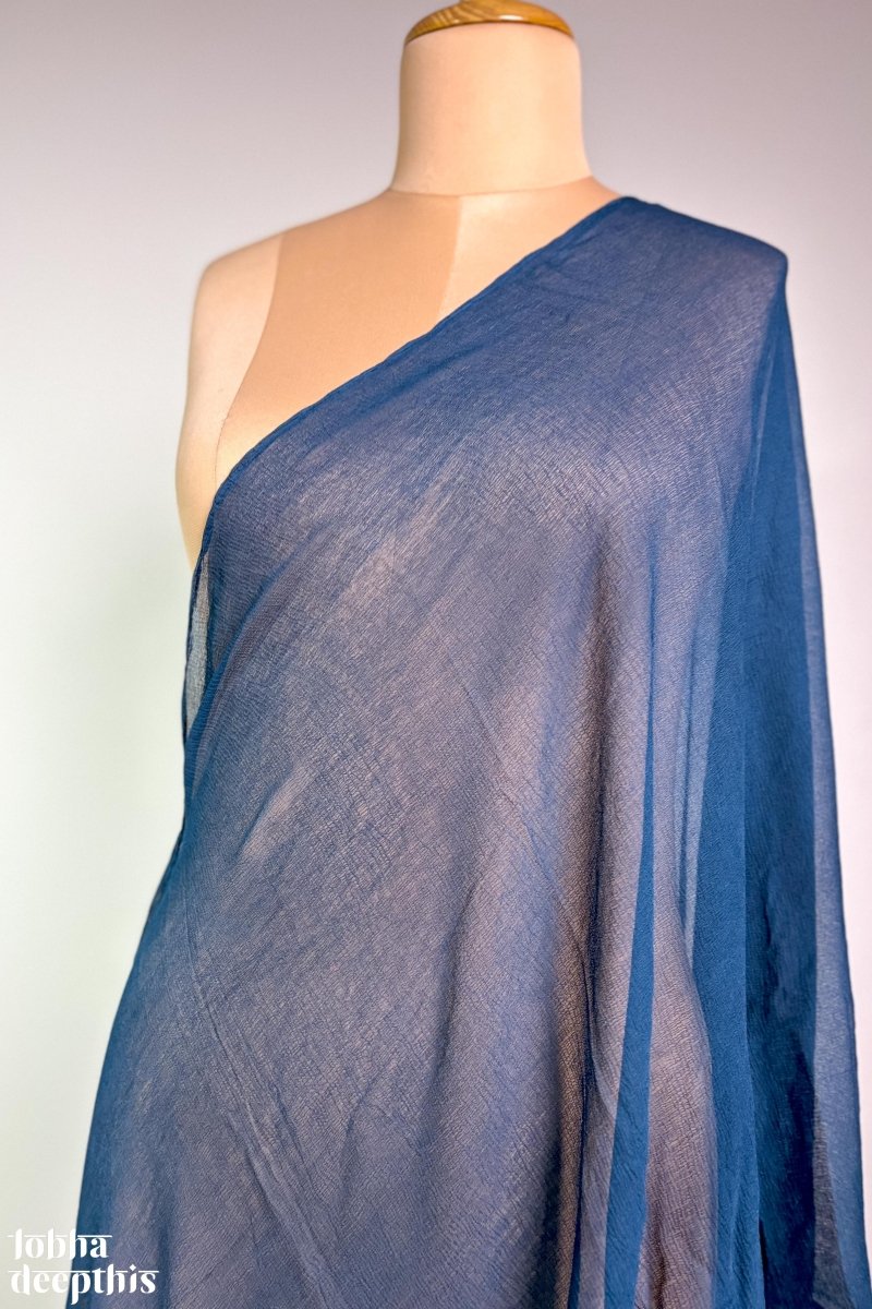 Teal Blue Chiffon Plain Dupatta - Lobha Deepthis