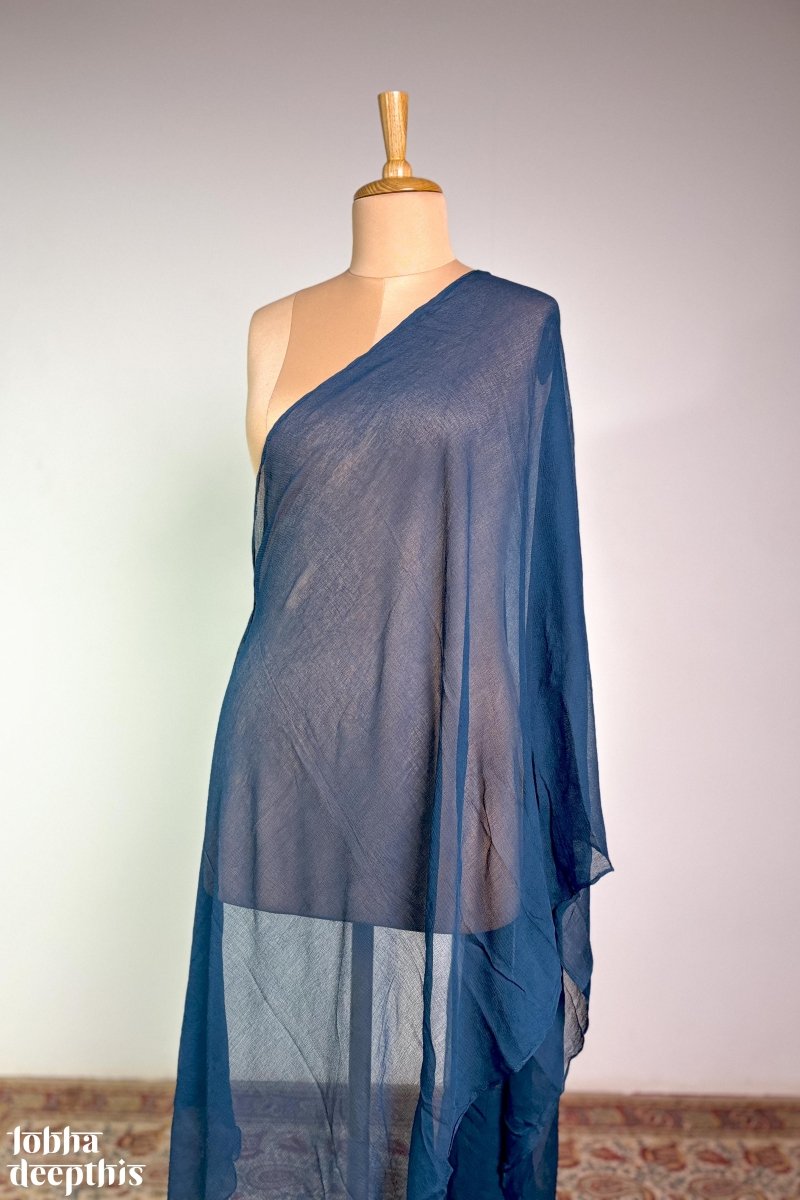 Teal Blue Chiffon Plain Dupatta - Lobha Deepthis