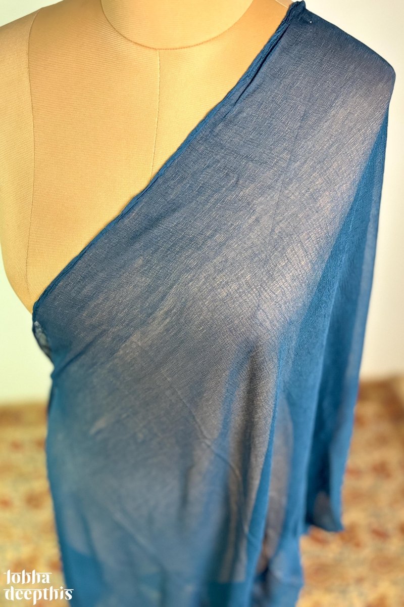 Teal Blue Chiffon Plain Dupatta - Lobha Deepthis