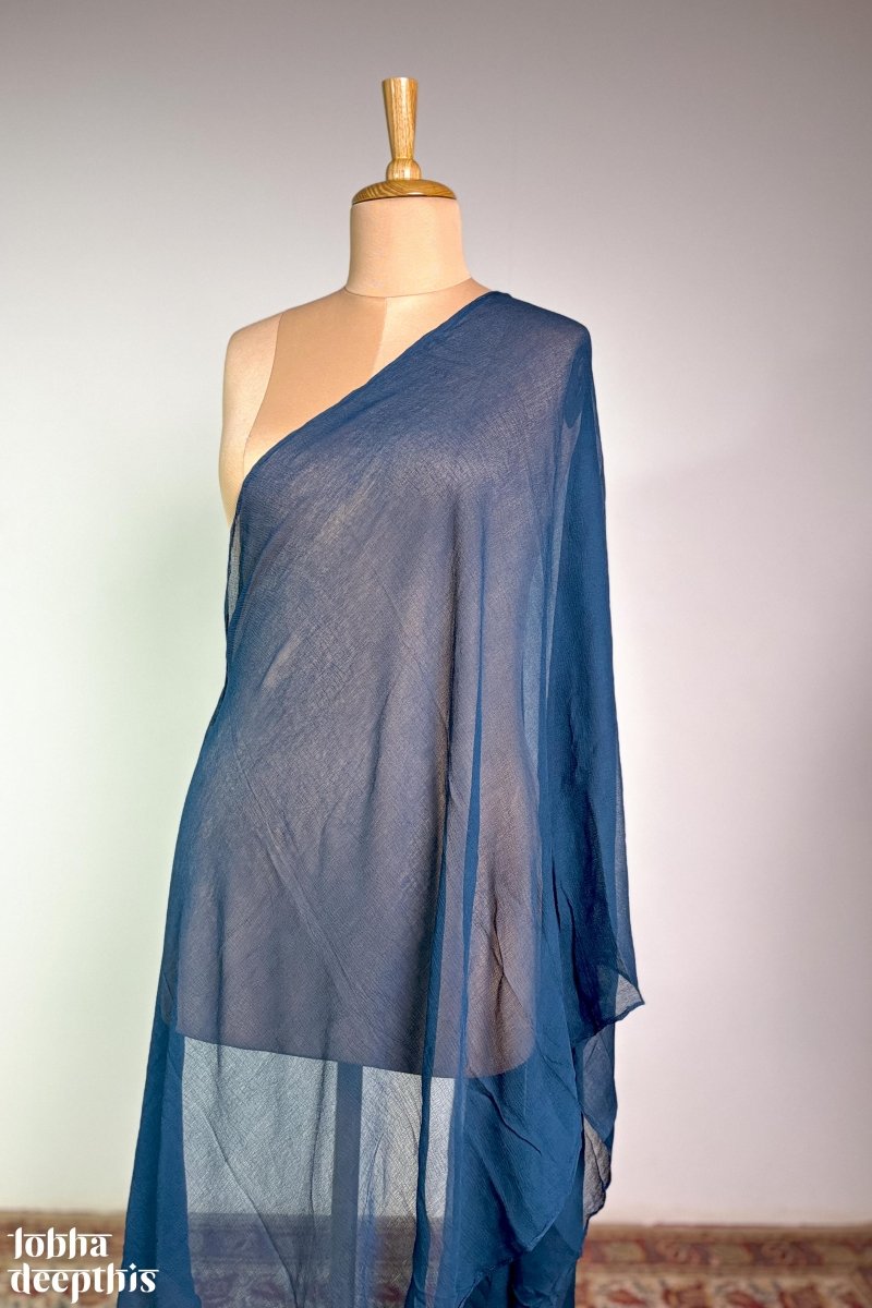 Teal Blue Chiffon Plain Dupatta - Lobha Deepthis