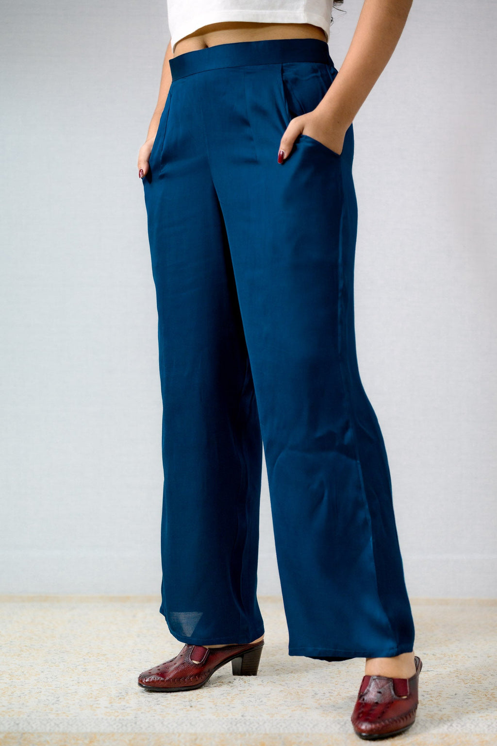 Teal Blue Modal Parallel Pants - Lobha Deepthis