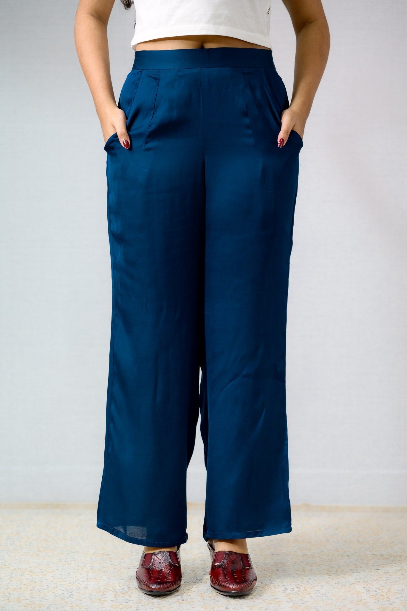 Teal Blue Modal Parallel Pants - Lobha Deepthis