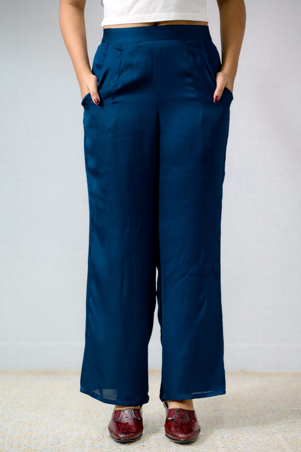 Teal Blue Modal Parallel Pants - Lobha Deepthis