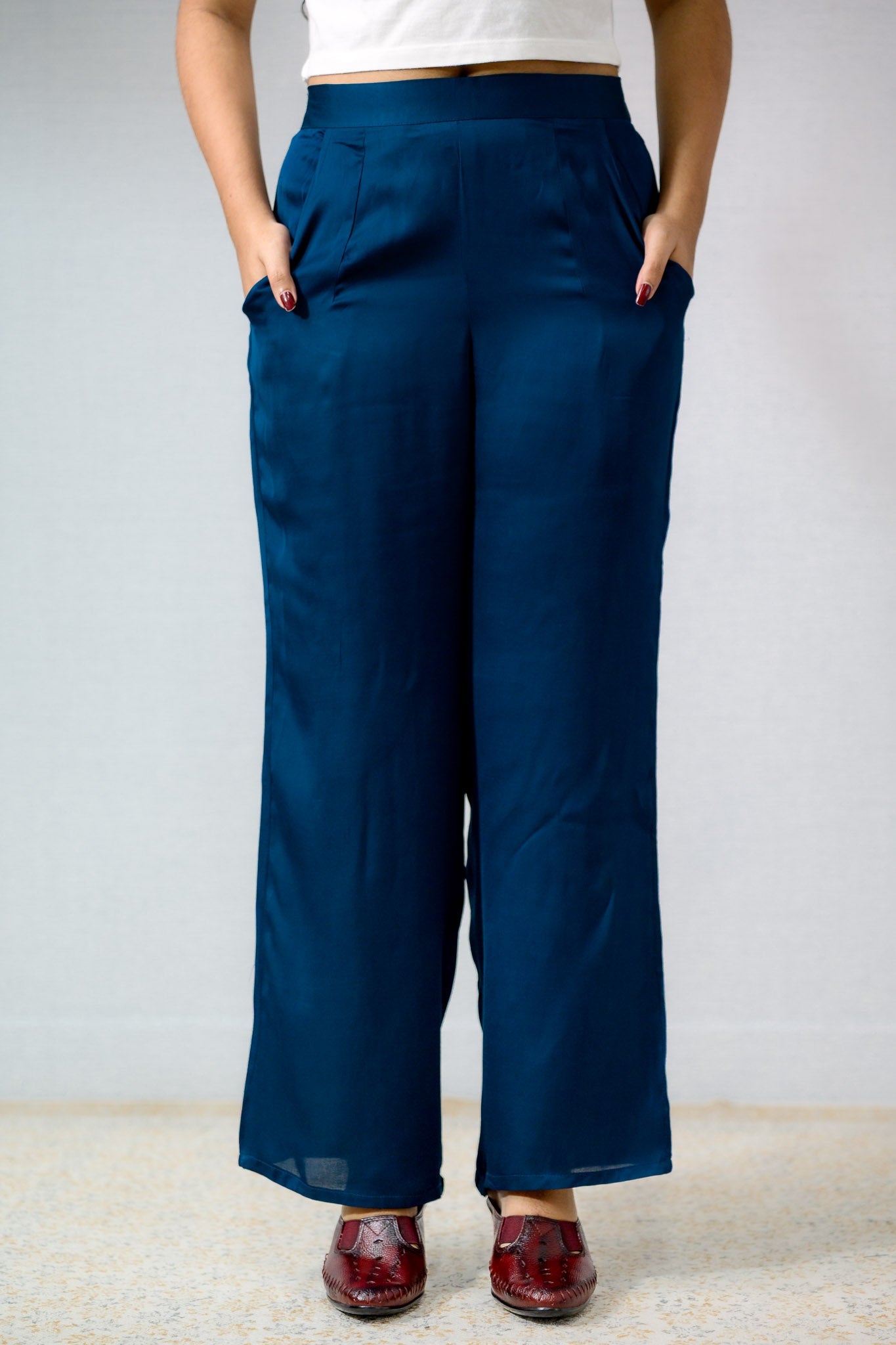 Teal Blue Modal Parallel Pants - Lobha Deepthis