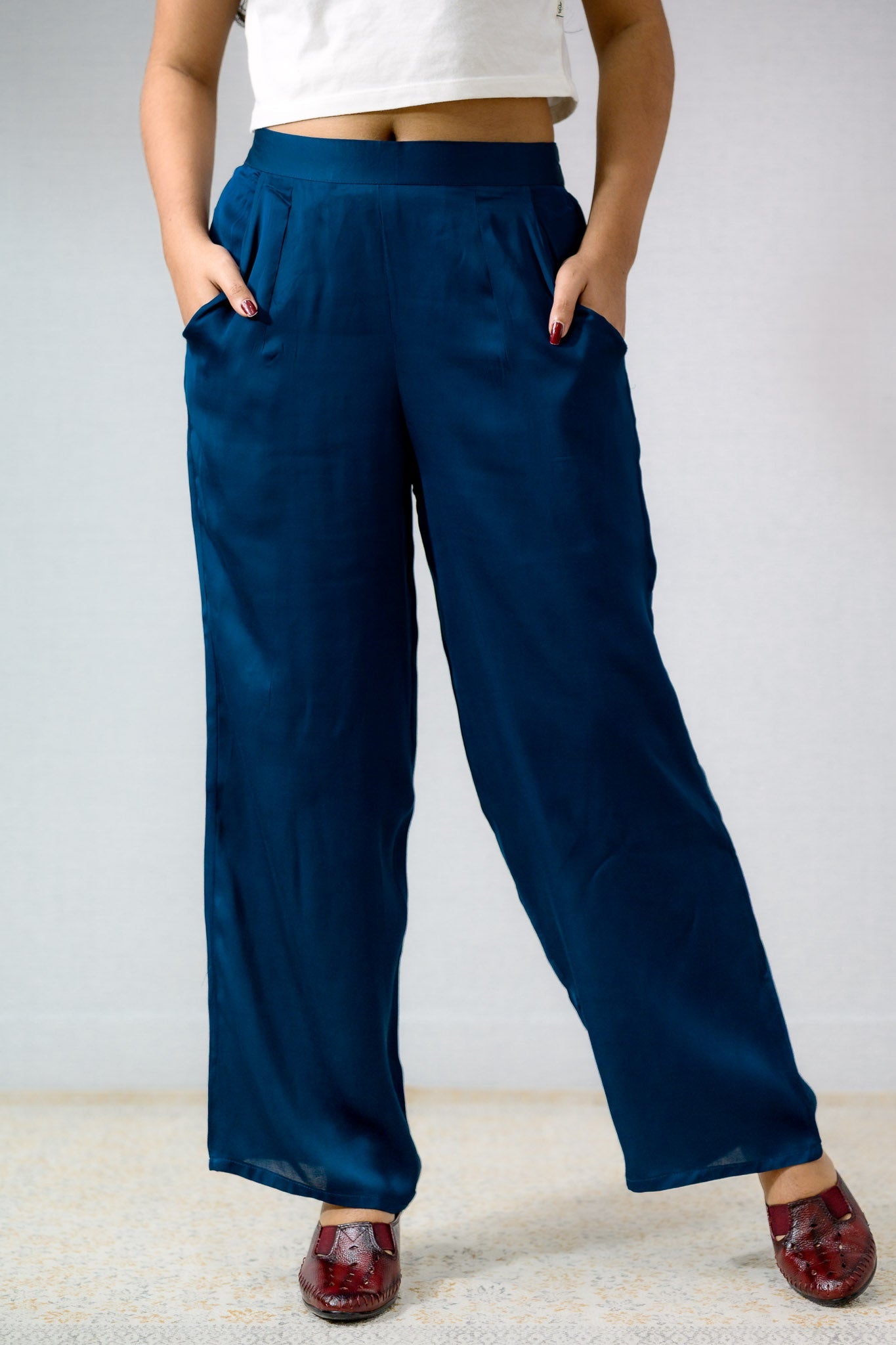 Teal Blue Modal Parallel Pants - Lobha Deepthis