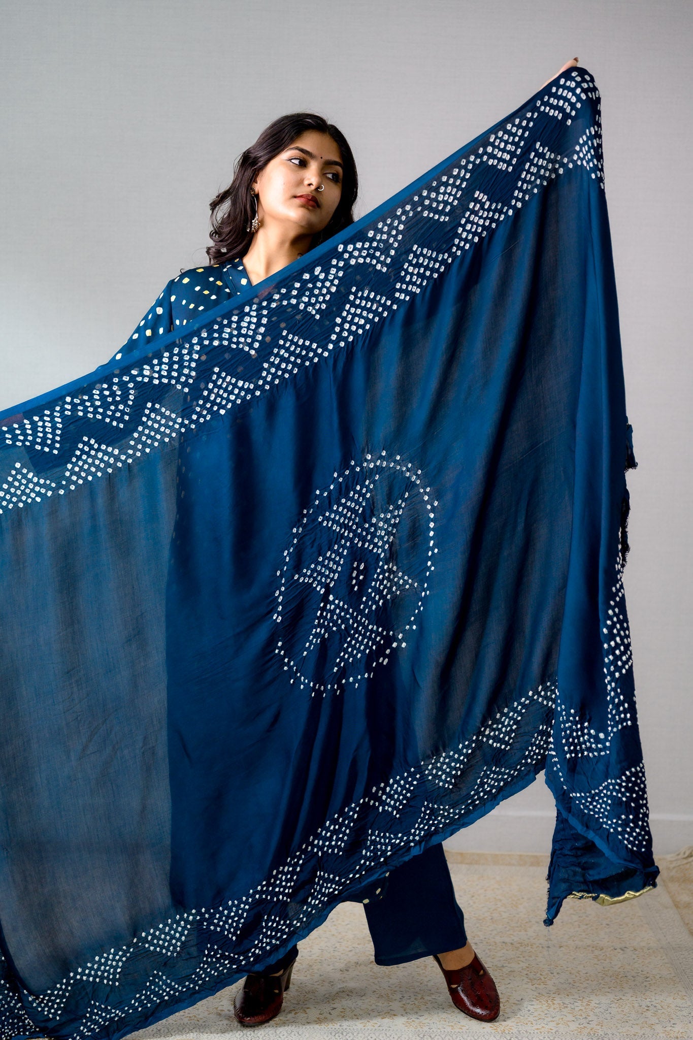 Teal Blue Rani Modal Bandhani Dupatta - Lobha Deepthis