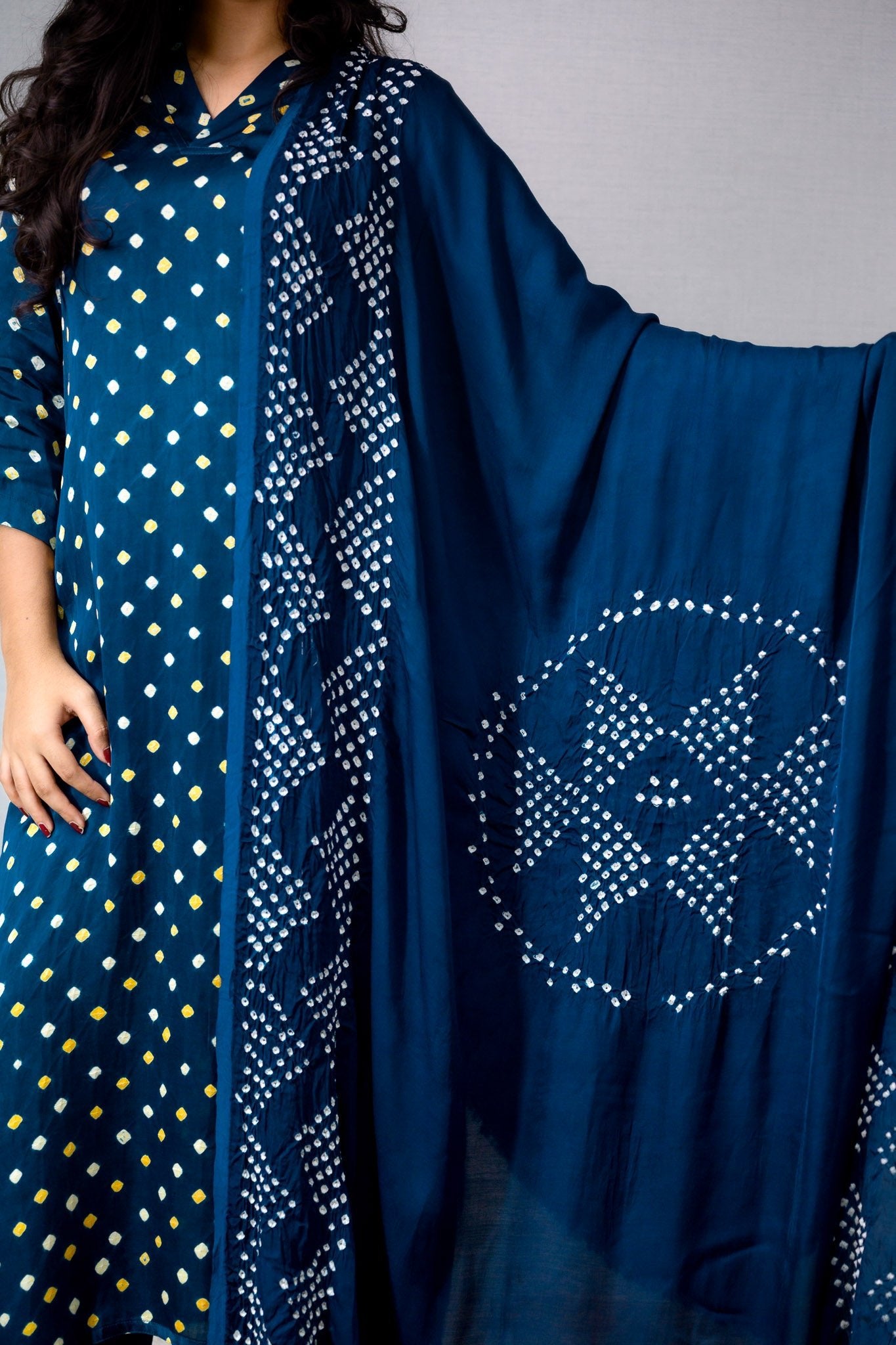 Teal Blue Rani Modal Bandhani Dupatta - Lobha Deepthis