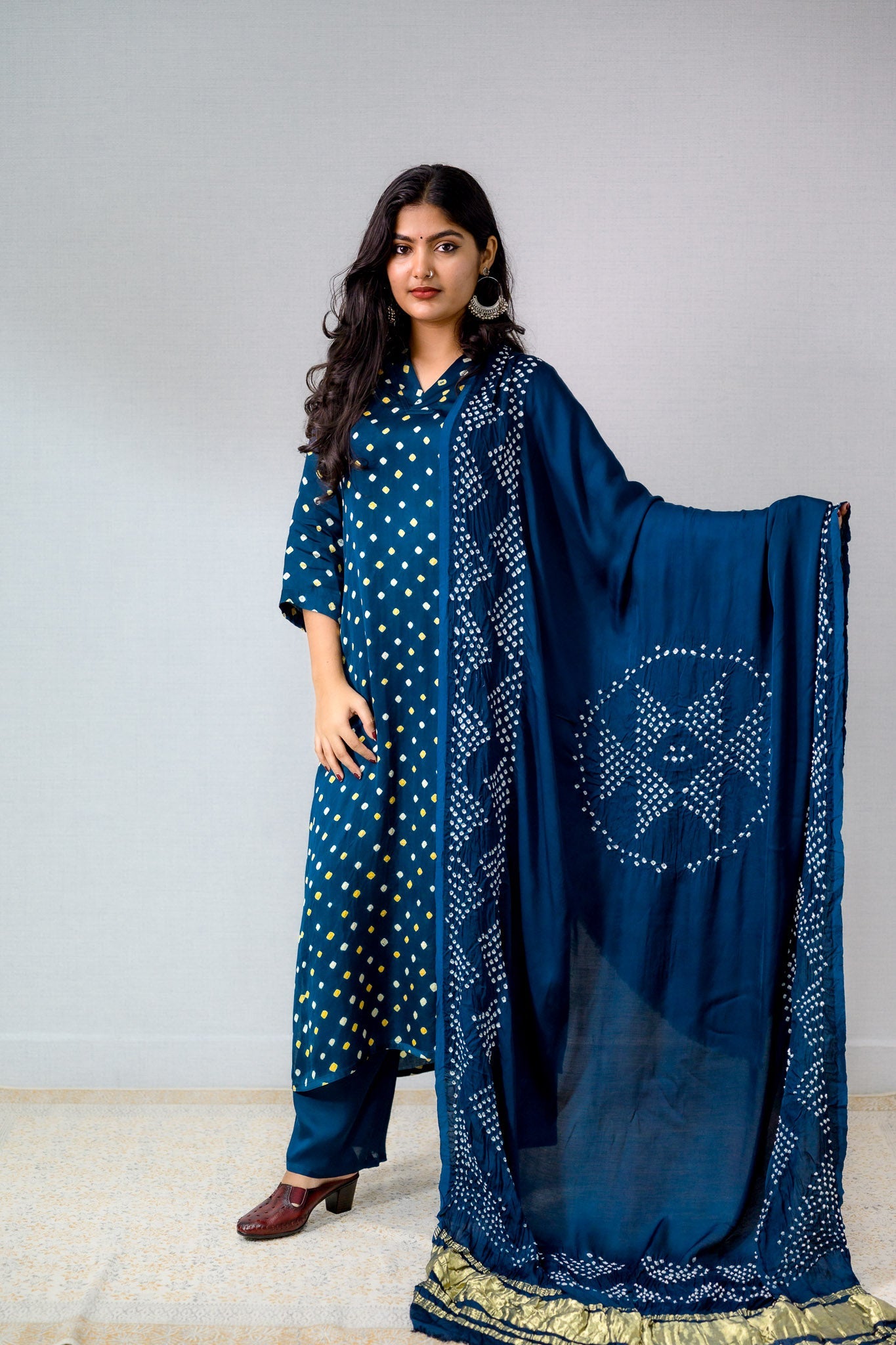 Teal Blue Rani Modal Bandhani Dupatta - Lobha Deepthis
