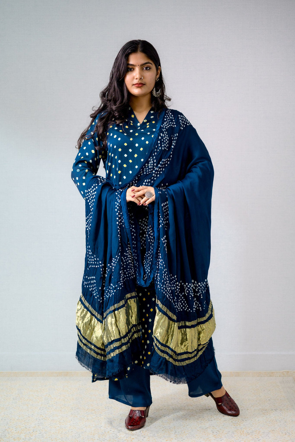 Teal Blue Rani Modal Bandhani Dupatta - Lobha Deepthis