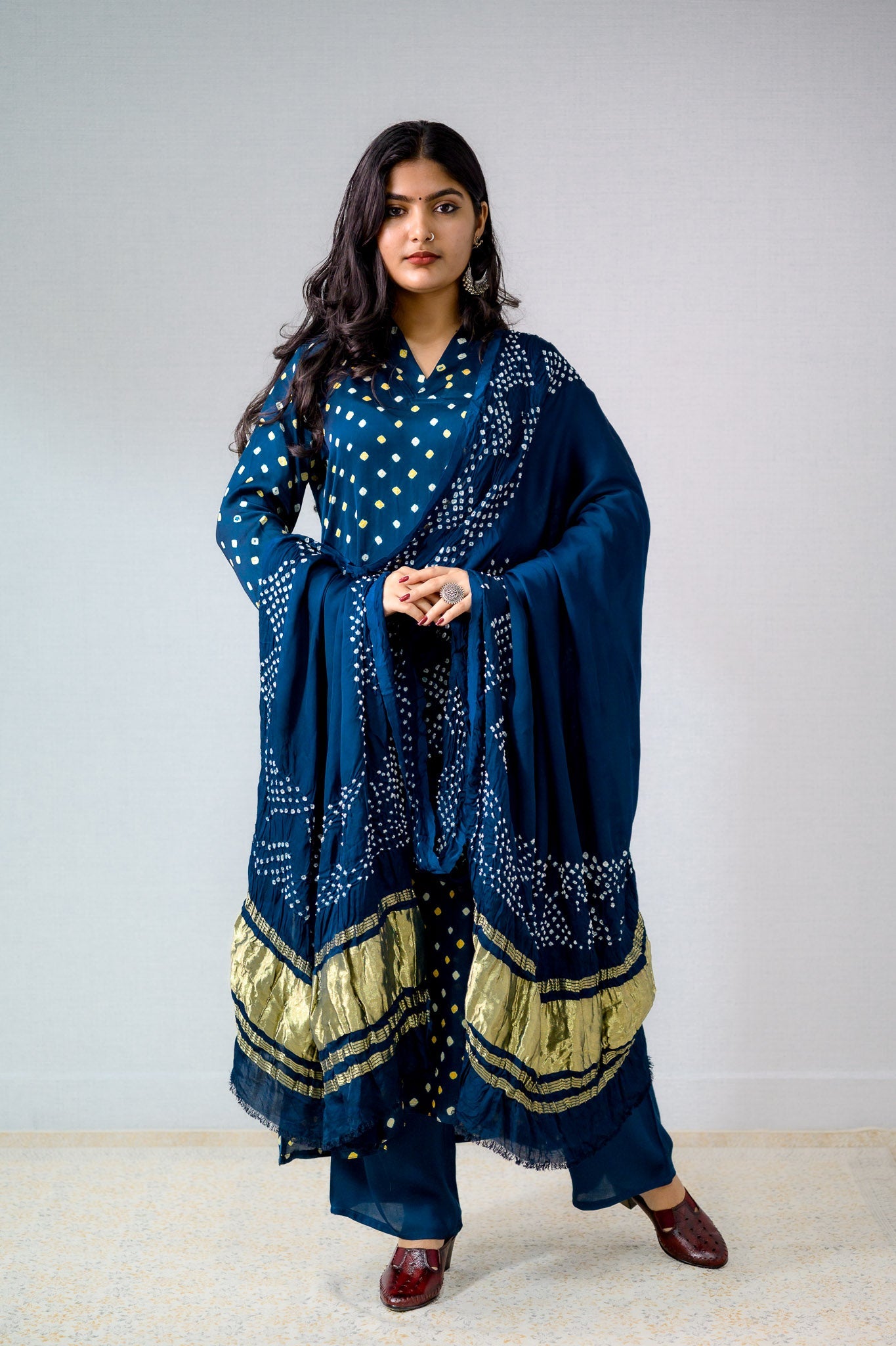 Teal Blue Rani Modal Bandhani Dupatta - Lobha Deepthis