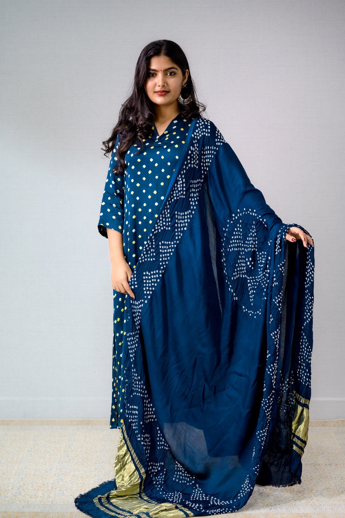 Teal Blue Rani Modal Bandhani Dupatta - Lobha Deepthis