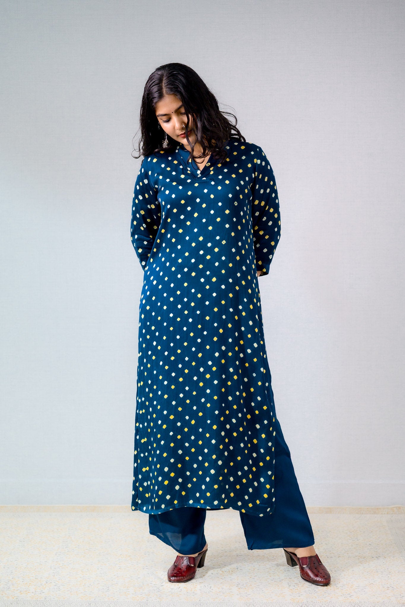 Teal Blue Rani Modal Bandhani Kurta - Lobha Deepthis