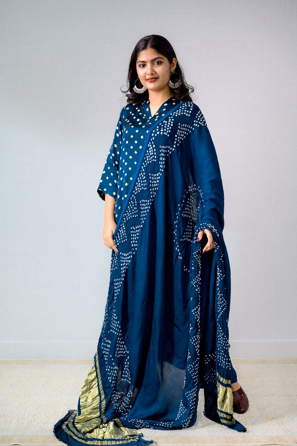 Teal Blue Rani Modal Bandhani Kurta - Lobha Deepthis