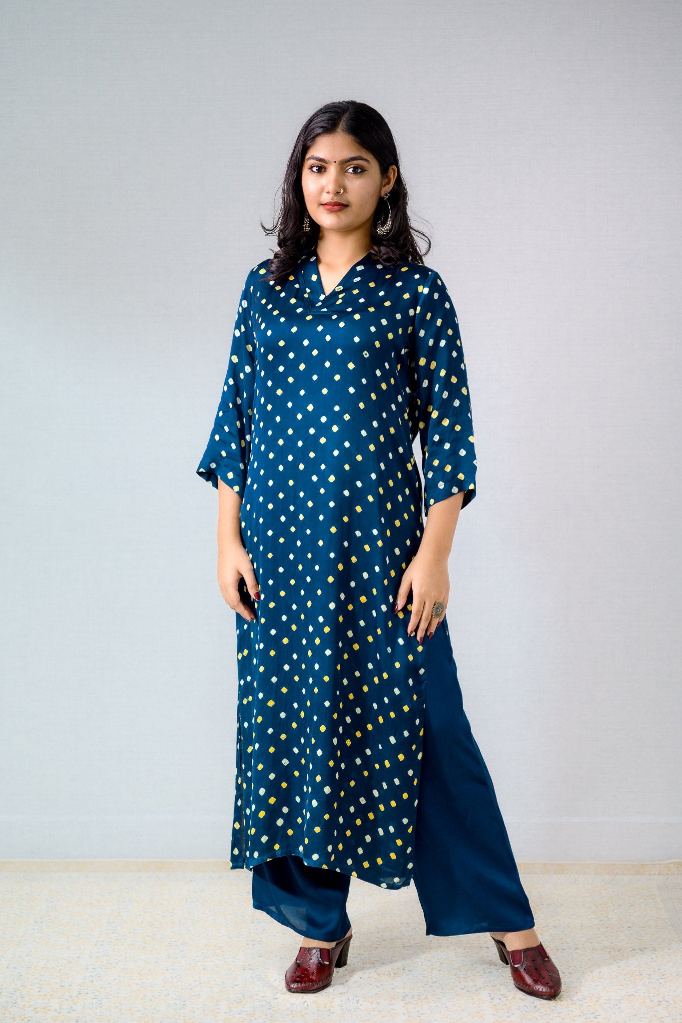 Teal Blue Rani Modal Bandhani Kurta - Lobha Deepthis
