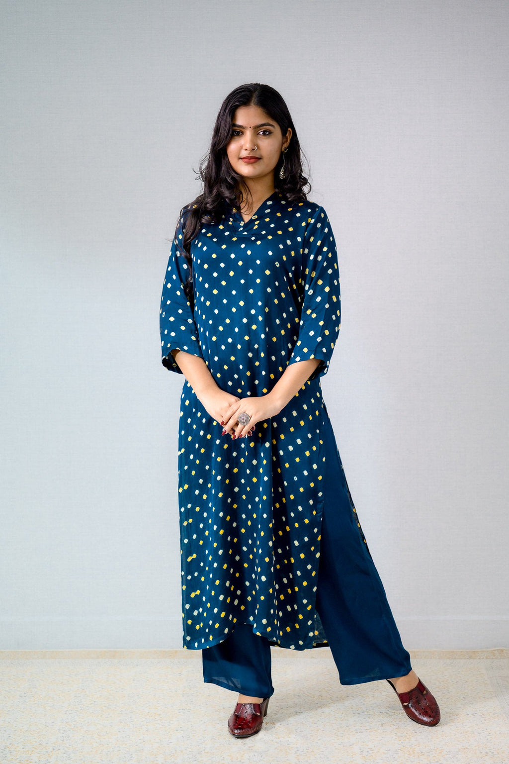 Teal Blue Rani Modal Bandhani Kurta - Lobha Deepthis