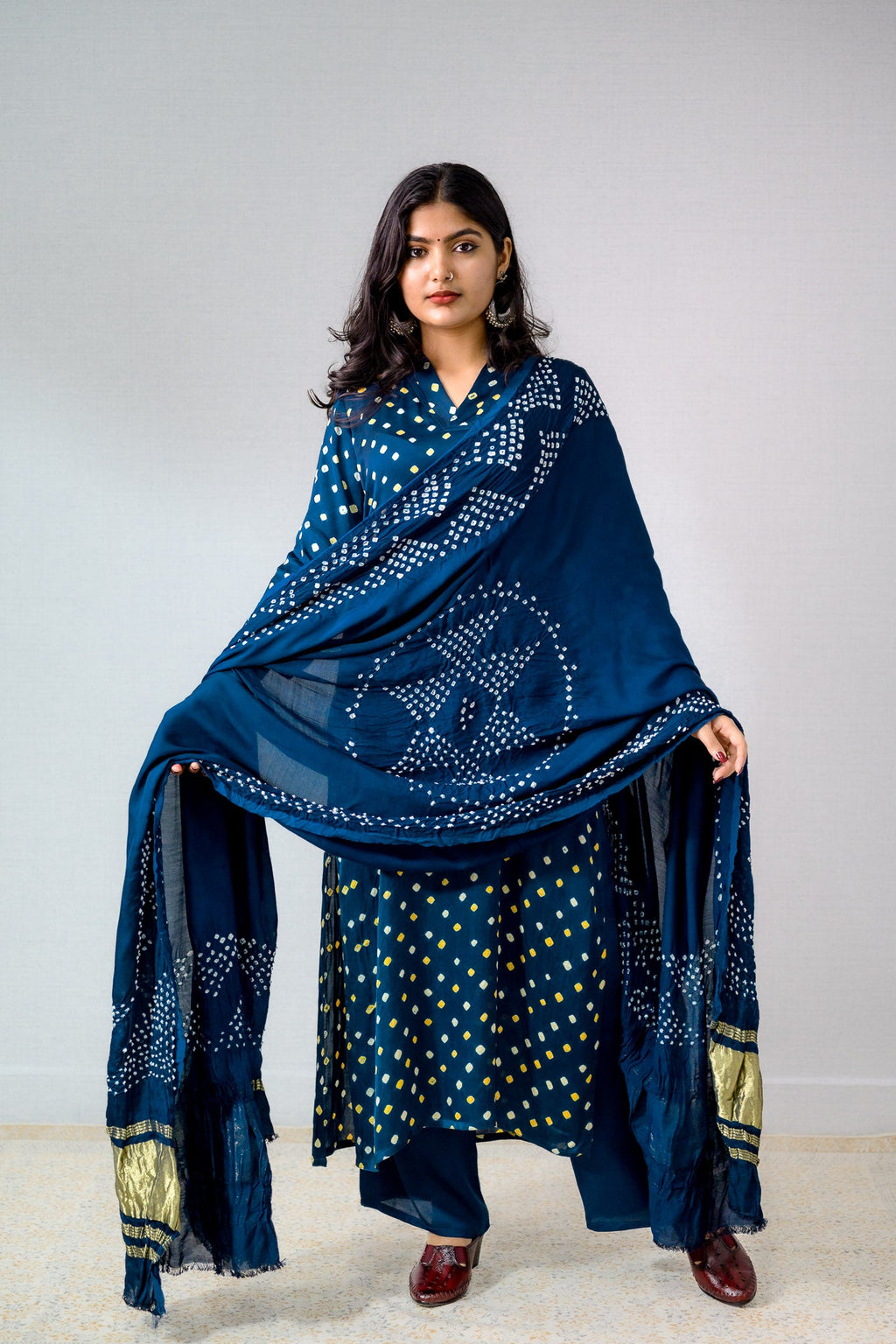 Teal Blue Rani Modal Bandhani Kurta - Lobha Deepthis