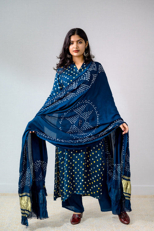 Teal Blue Rani Modal Bandhani Kurta - Lobha Deepthis