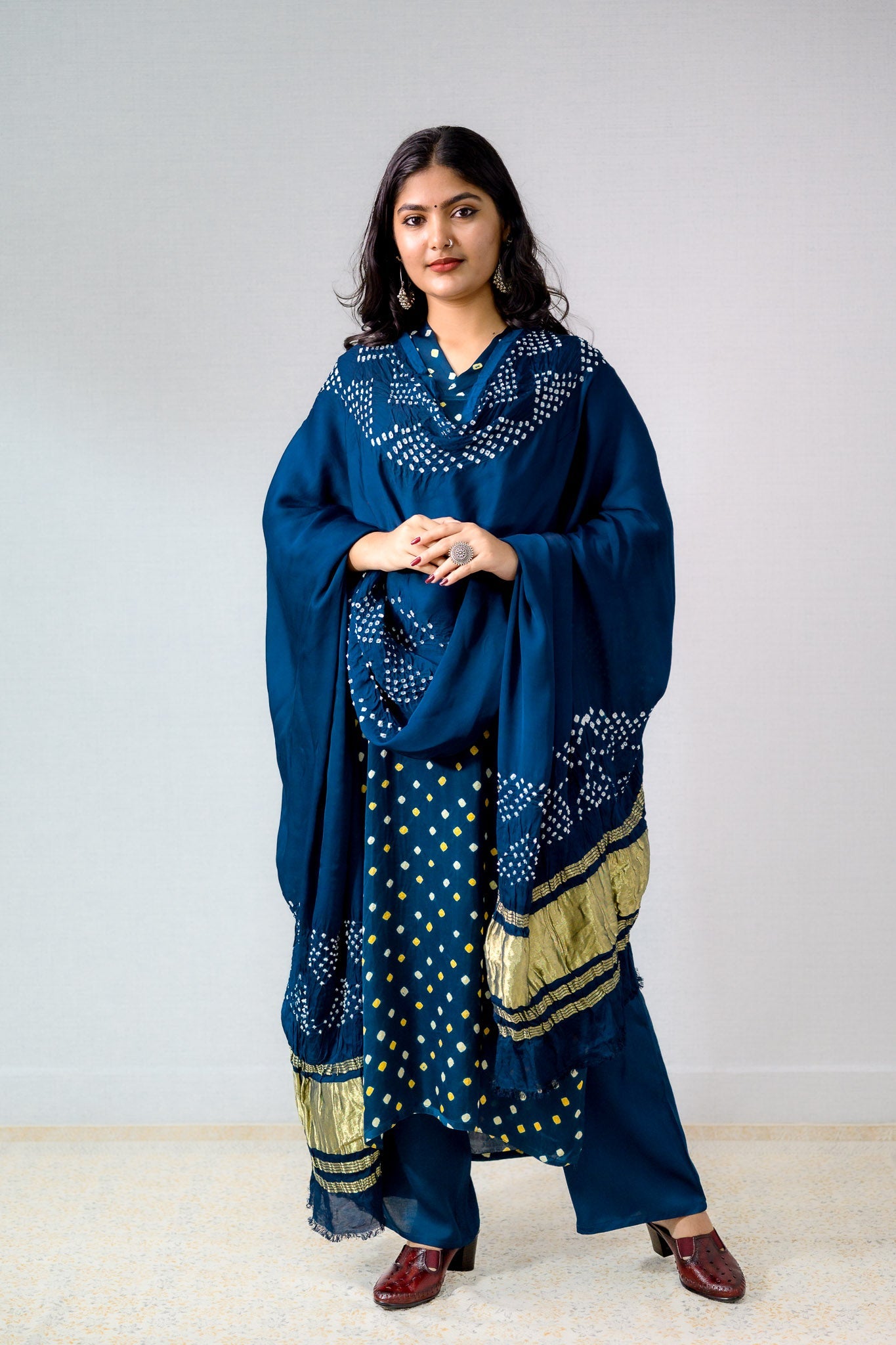 Teal Blue Rani Modal Bandhani Kurta - Lobha Deepthis