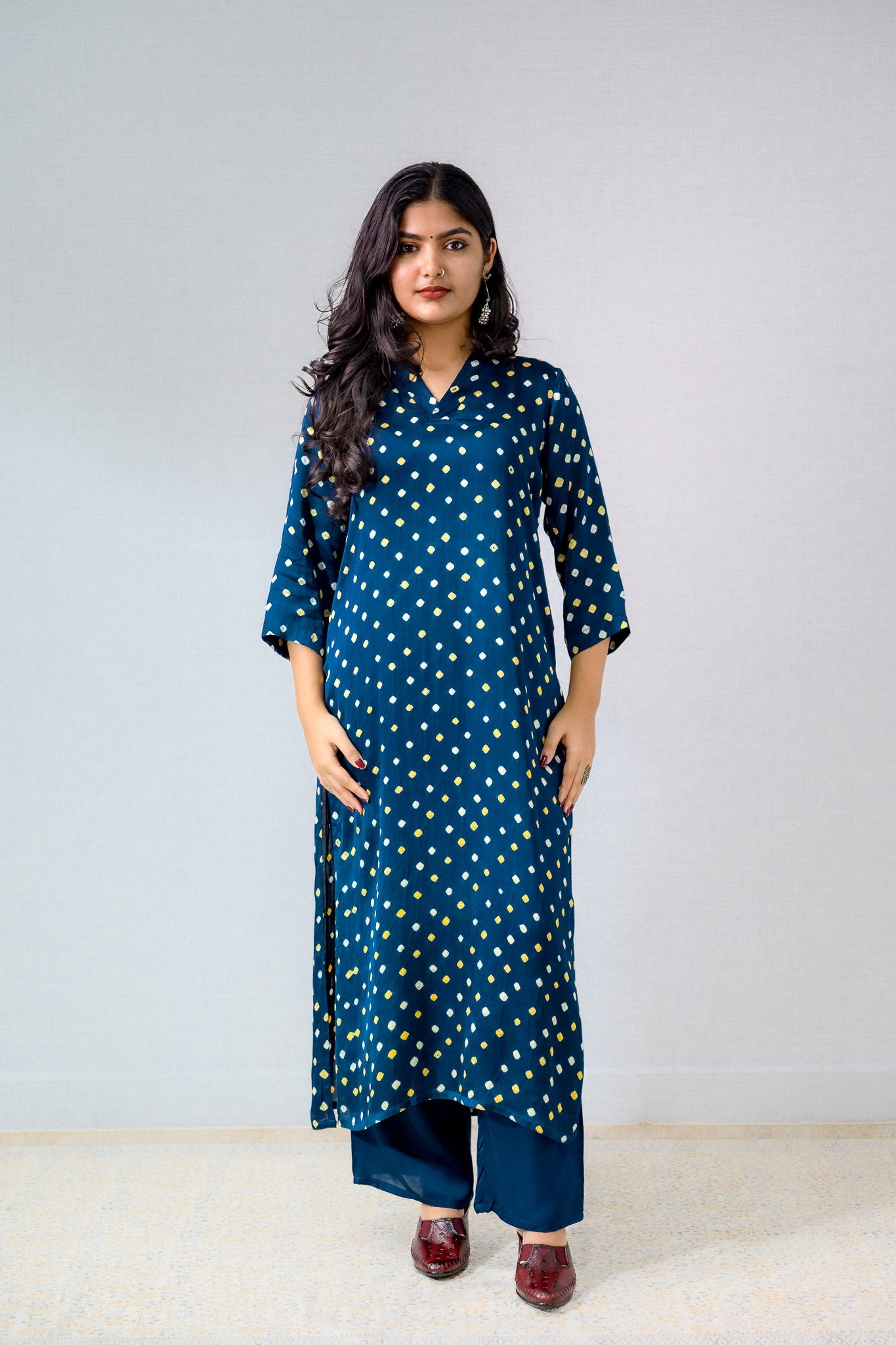 Teal Blue Rani Modal Bandhani Kurta - Lobha Deepthis