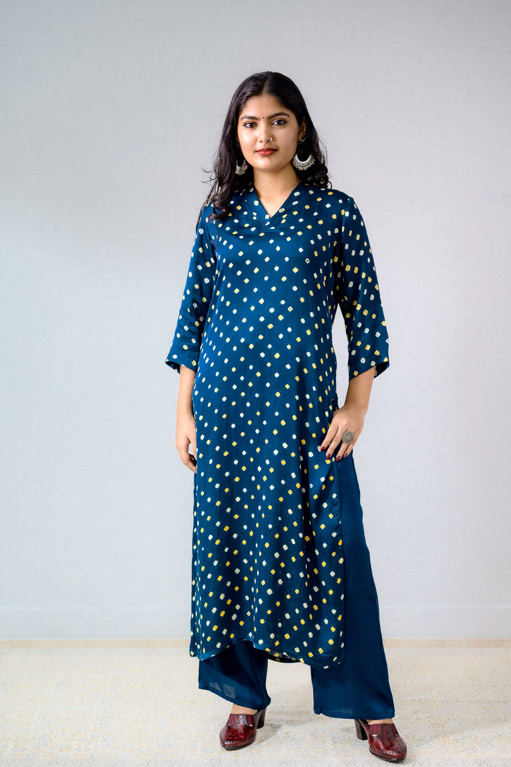 Teal Blue Rani Modal Bandhani Kurta - Lobha Deepthis