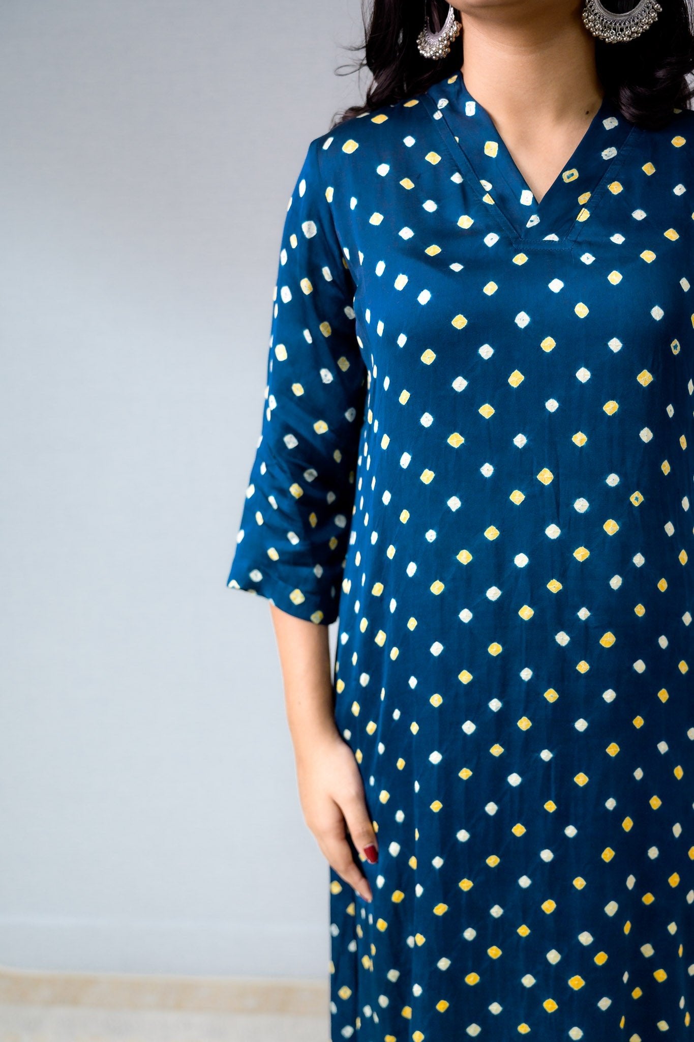 Teal Blue Rani Modal Bandhani Kurta - Lobha Deepthis