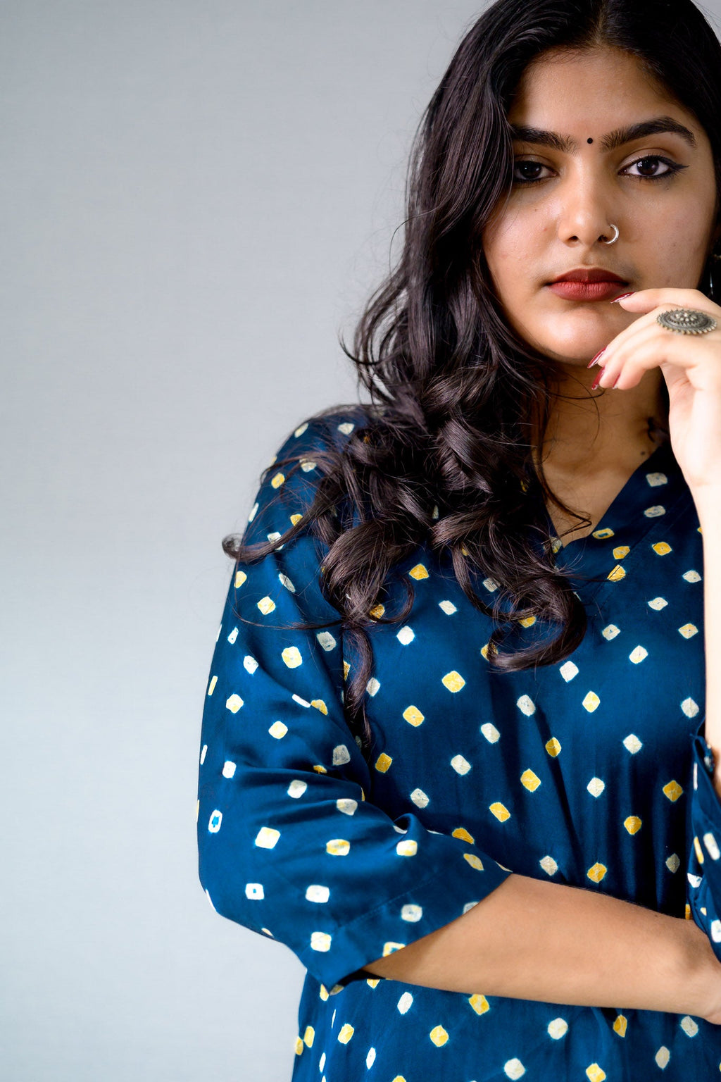 Teal Blue Rani Modal Bandhani Kurta - Lobha Deepthis