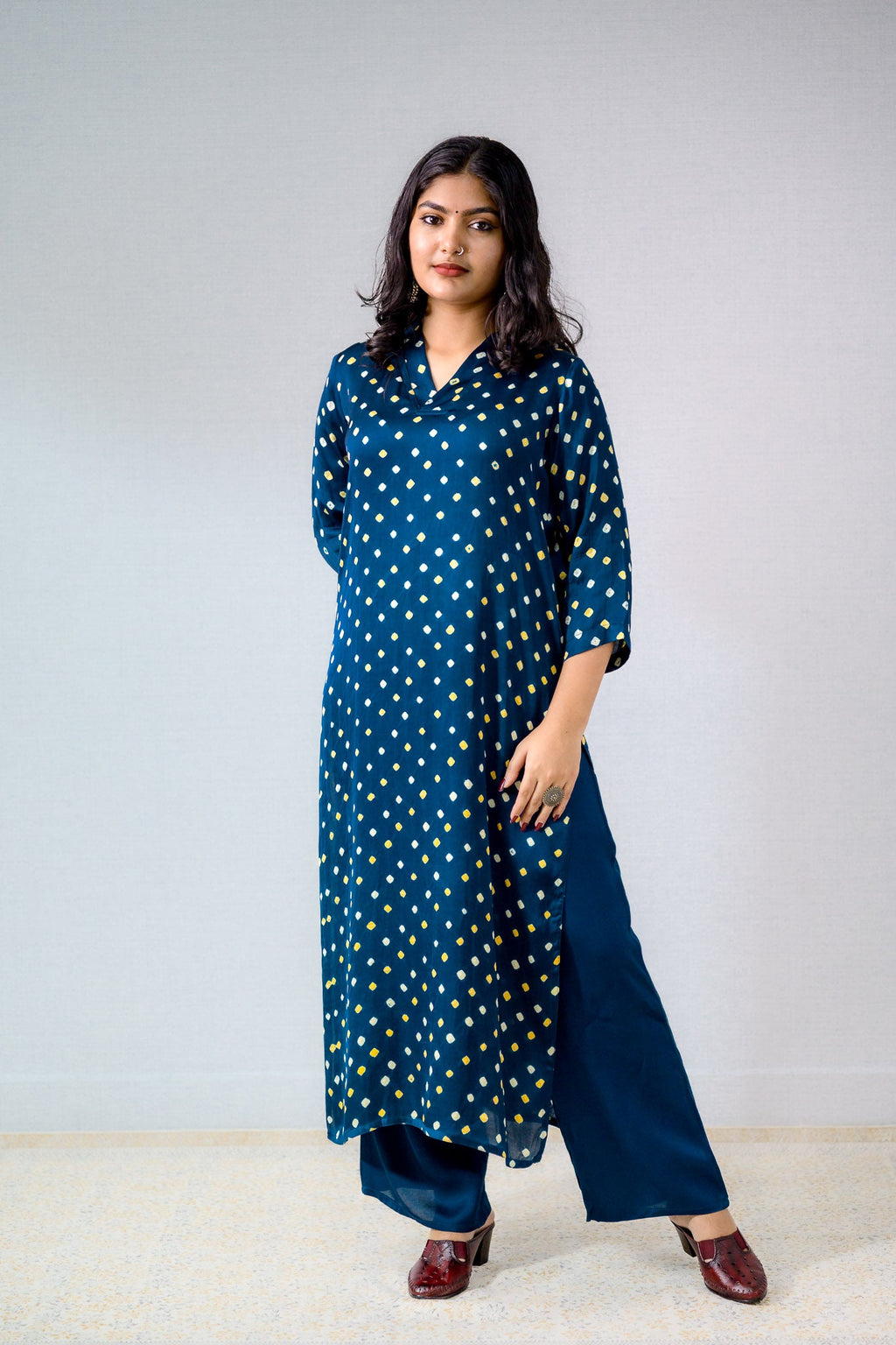 Teal Blue Rani Modal Bandhani Kurta - Lobha Deepthis