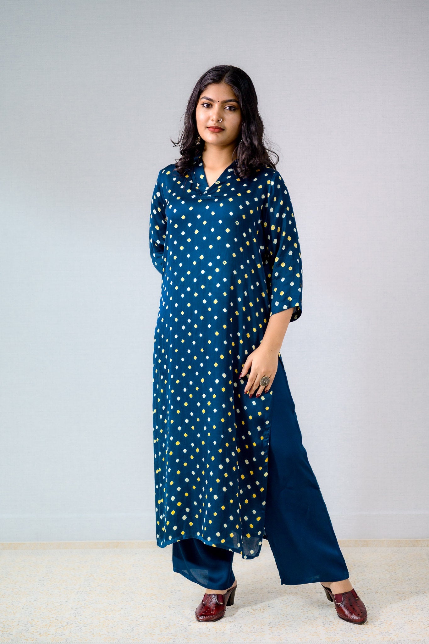 Teal Blue Rani Modal Bandhani Kurta - Lobha Deepthis