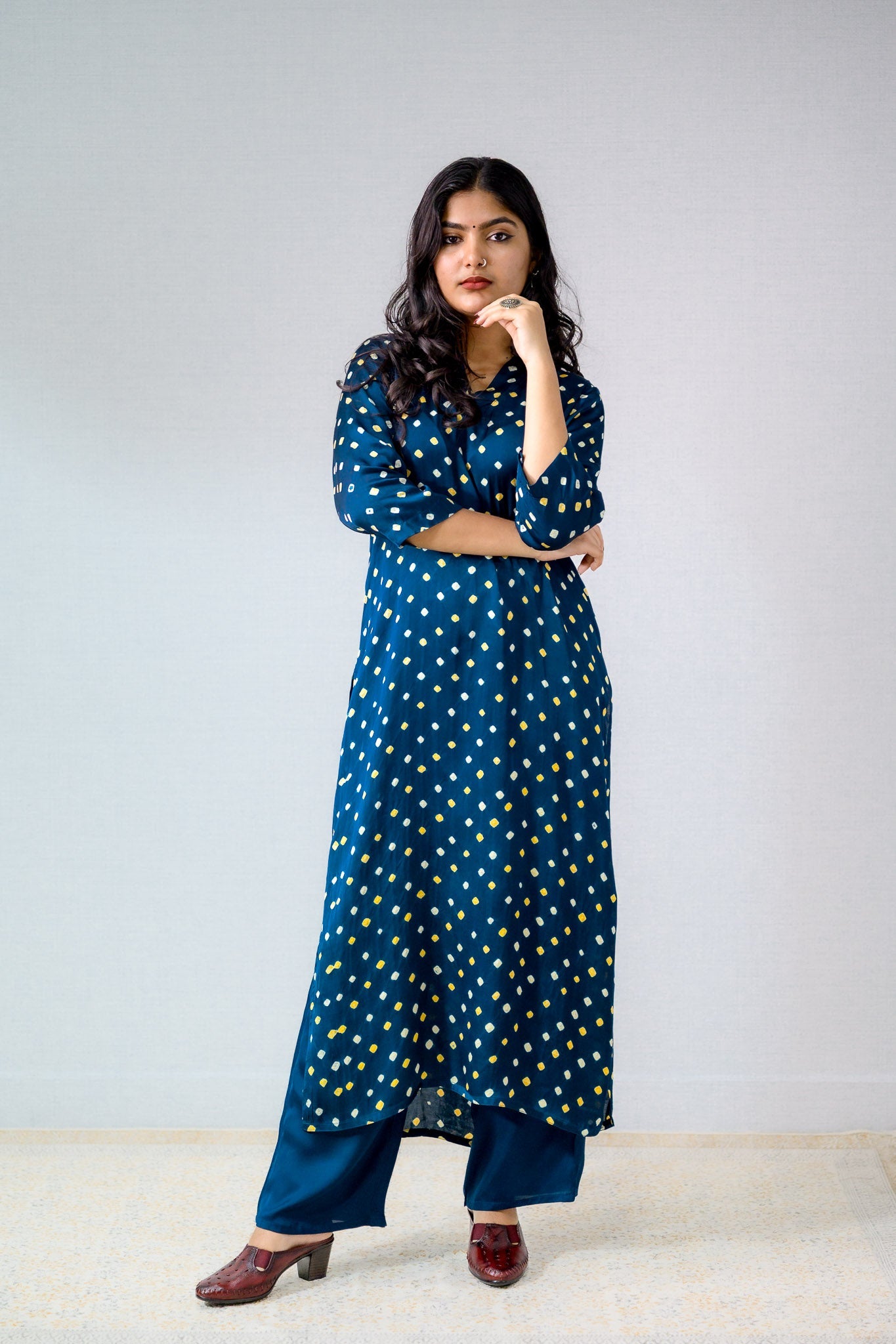 Teal Blue Rani Modal Bandhani Kurta - Lobha Deepthis