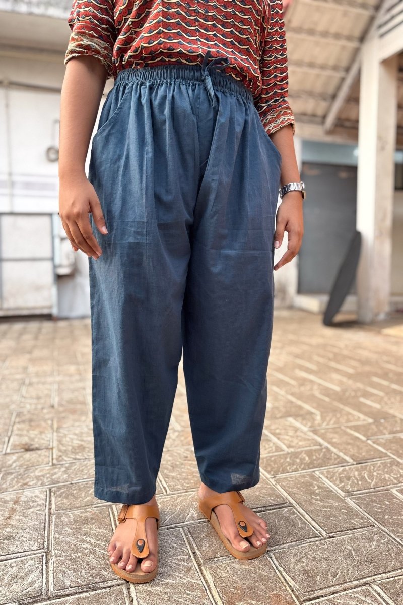 Teal Blue South Cotton Straight Pants - Lobha Deepthis