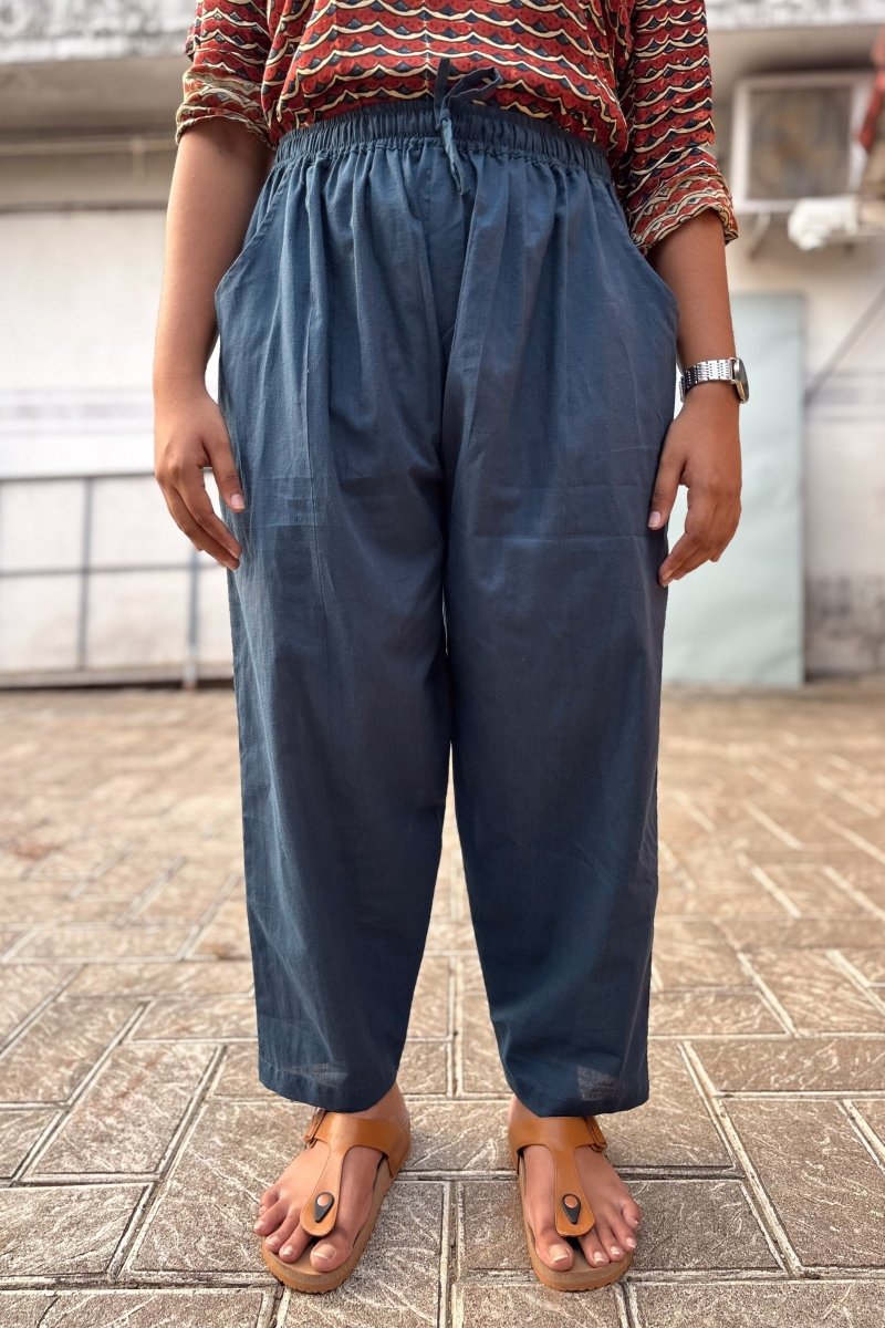Teal Blue South Cotton Straight Pants - Lobha Deepthis