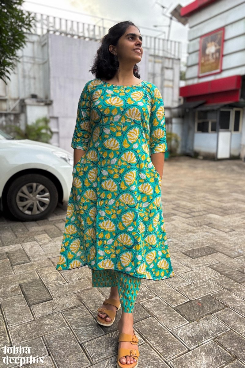 Teal Florals of Sanganer Co - ord Set - Lobha Deepthis