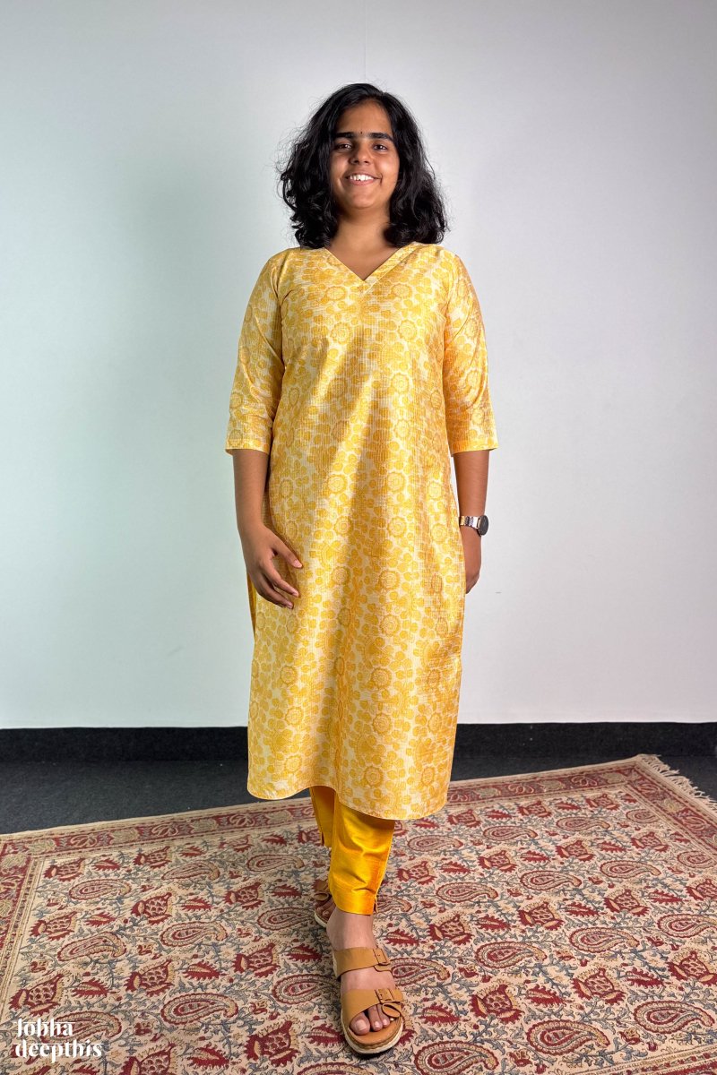 The Monsoon Pastels: Yellow Straight Kurta - Lobha Deepthis