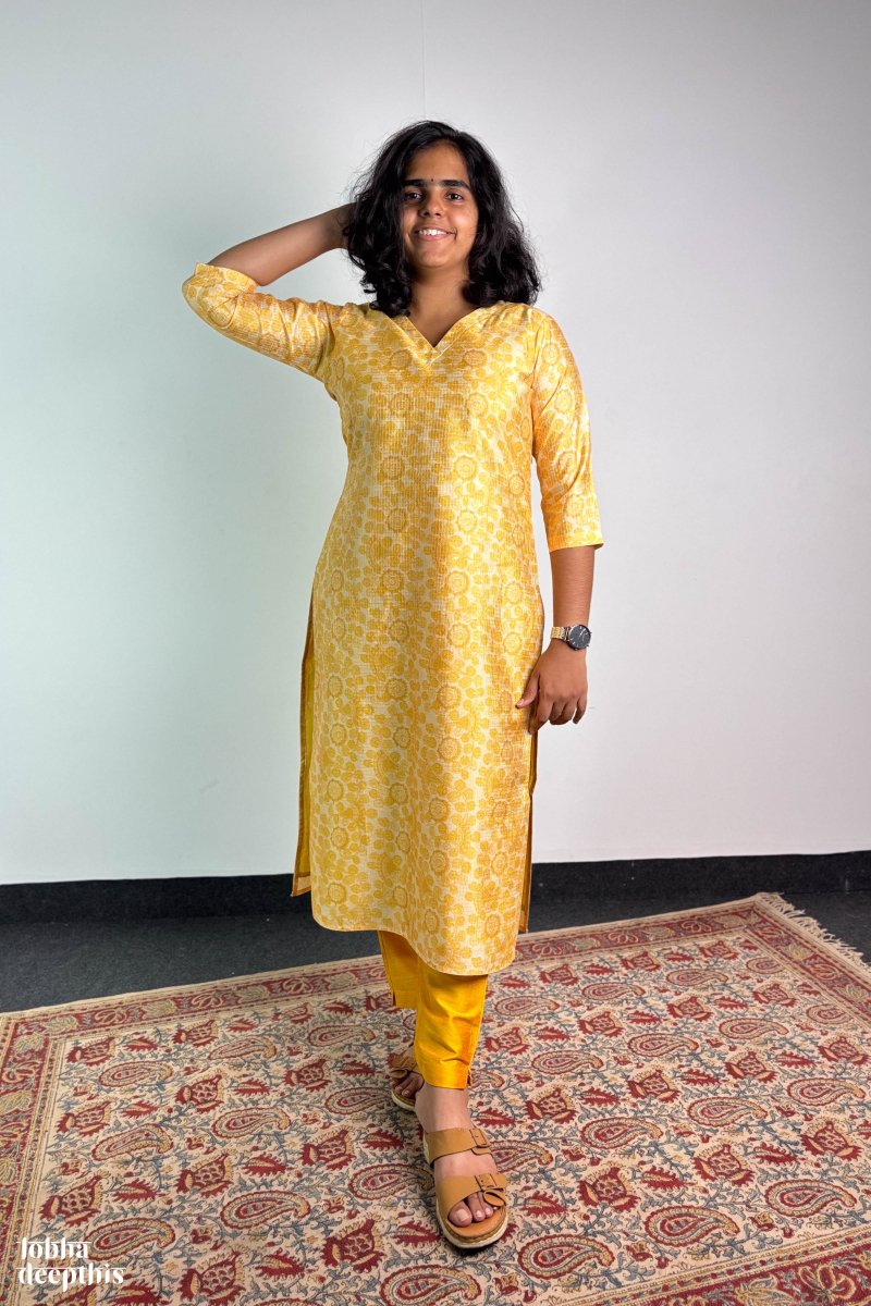 The Monsoon Pastels: Yellow Straight Kurta - Lobha Deepthis