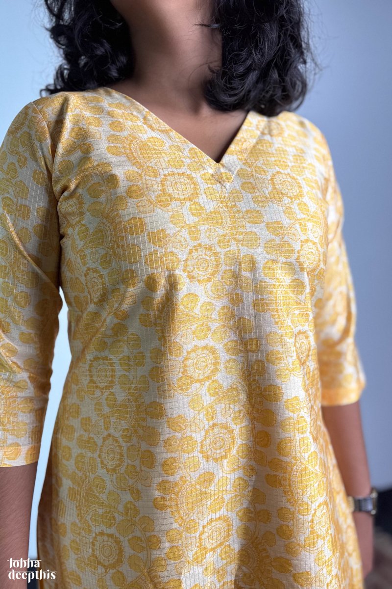 The Monsoon Pastels: Yellow Straight Kurta - Lobha Deepthis