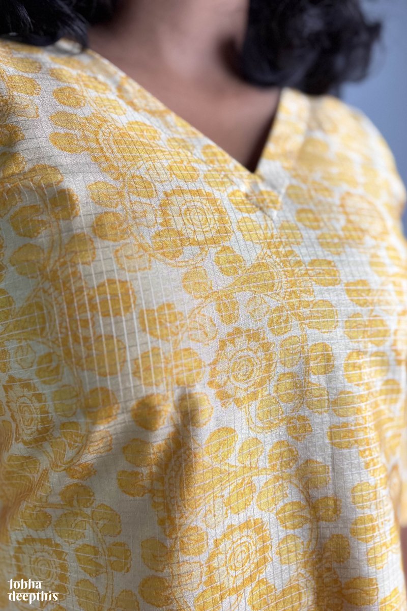 The Monsoon Pastels: Yellow Straight Kurta - Lobha Deepthis