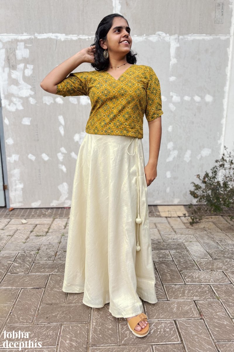 Turmeric Ajrakh Onam Crop Top - Lobha Deepthis