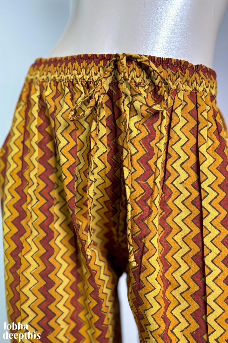 Turmeric & Green Zig Zag Stripes Straight Pants - Lobha Deepthis