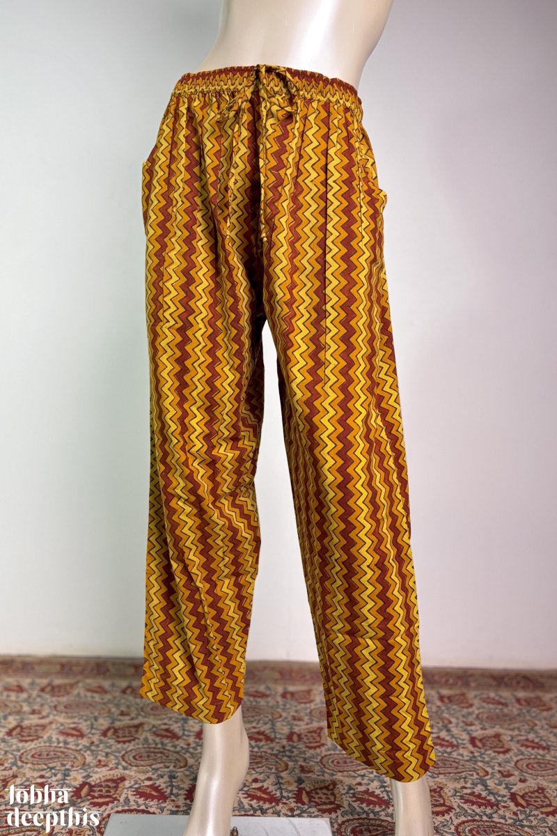 Turmeric & Green Zig Zag Stripes Straight Pants - Lobha Deepthis