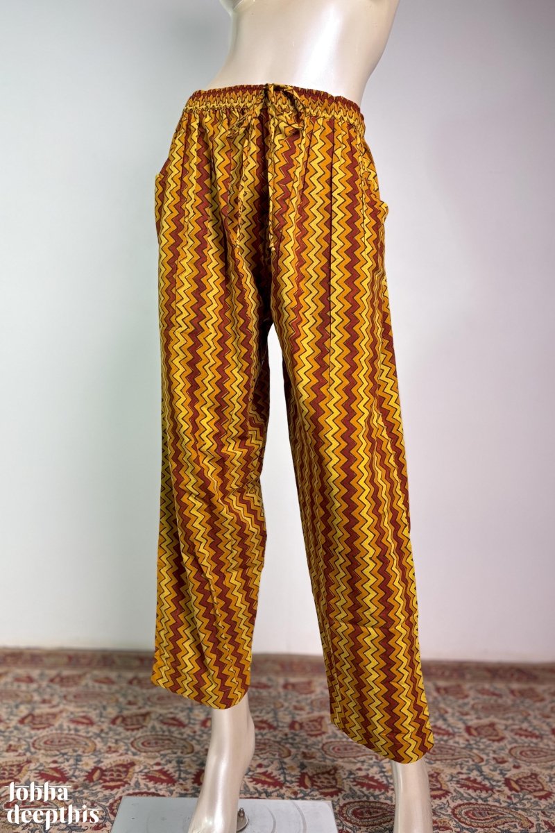 Turmeric & Green Zig Zag Stripes Straight Pants - Lobha Deepthis